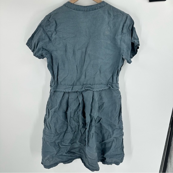 Wrap London Linen Shirt Dress Button Knee Coastal Pockets Casual Blue Womens 10 - Picture 7 of 14